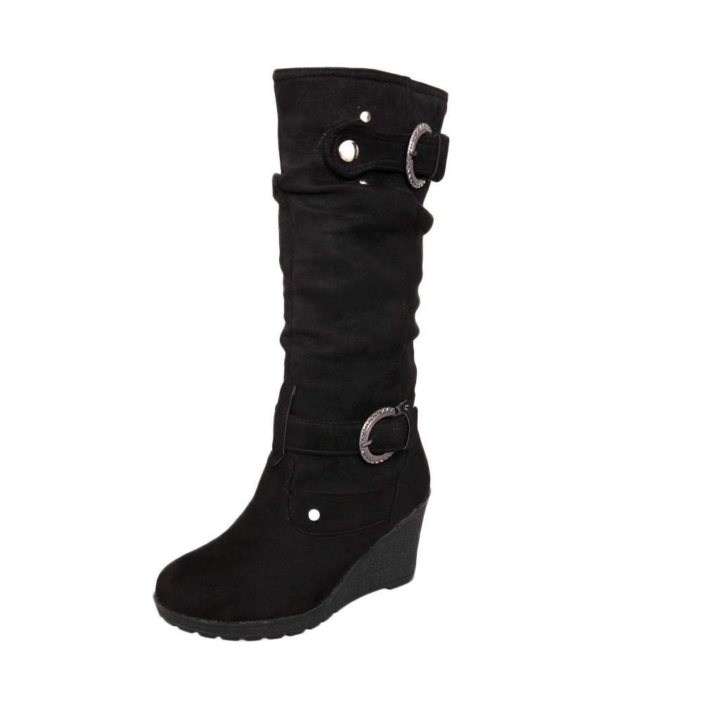 Exclusif LuckyGirls Chaussures d´hiver pour Femme Round Toe Thicken Wedges Ladies Long Tube Boots VA3wDX7Sx Boutique