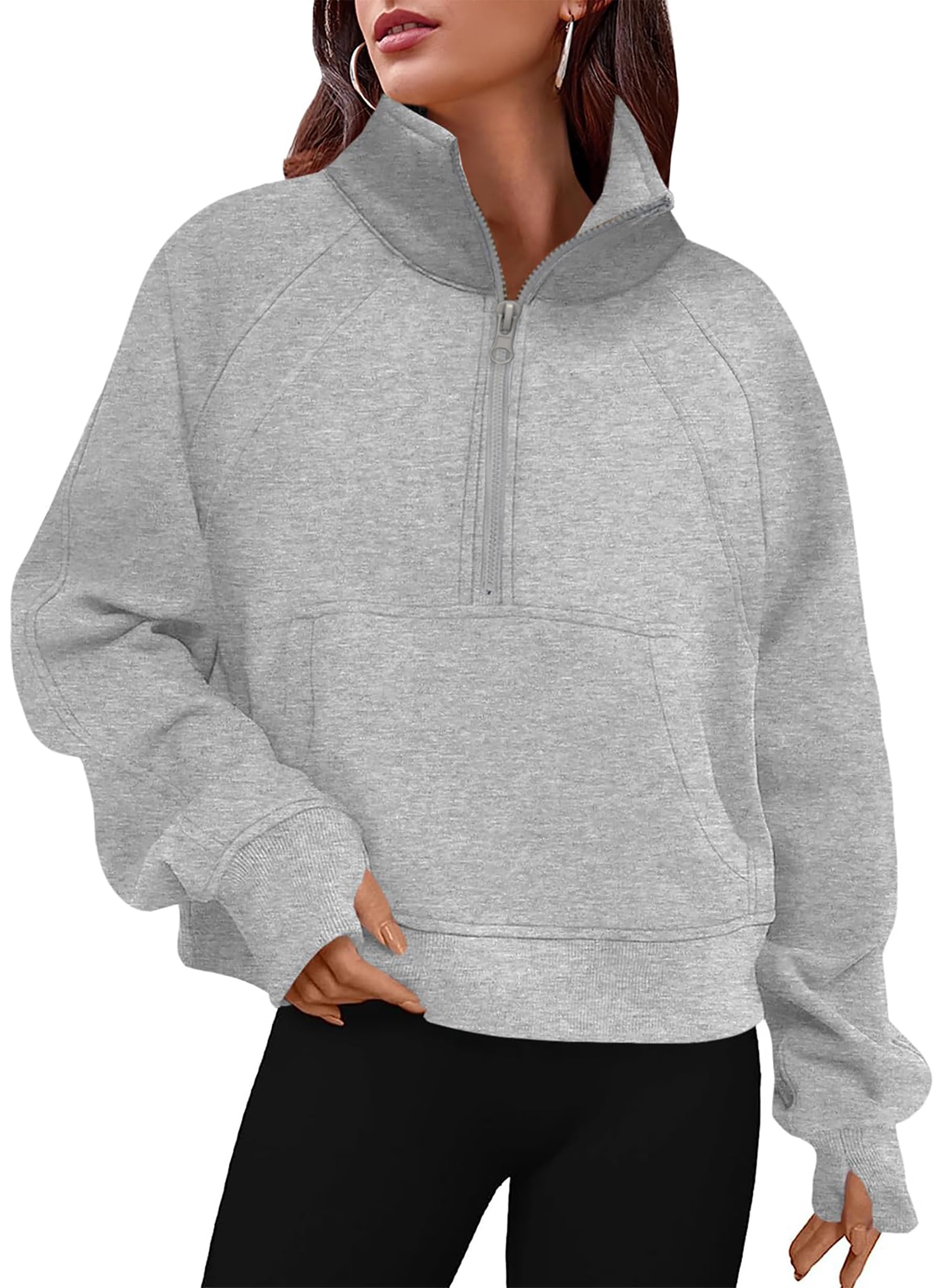 acheter Timuspo Sweat-shirts cropped pour femme en polaire à col montant à manches longues pour l´hiver avec trou pour les pouces sO3UR69Vd en ligne